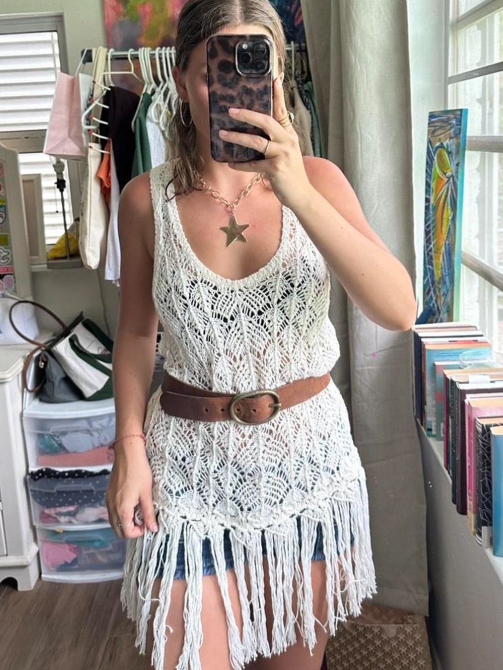 Abercrombie & Fitch White Crochet Fringe Mini Dress
